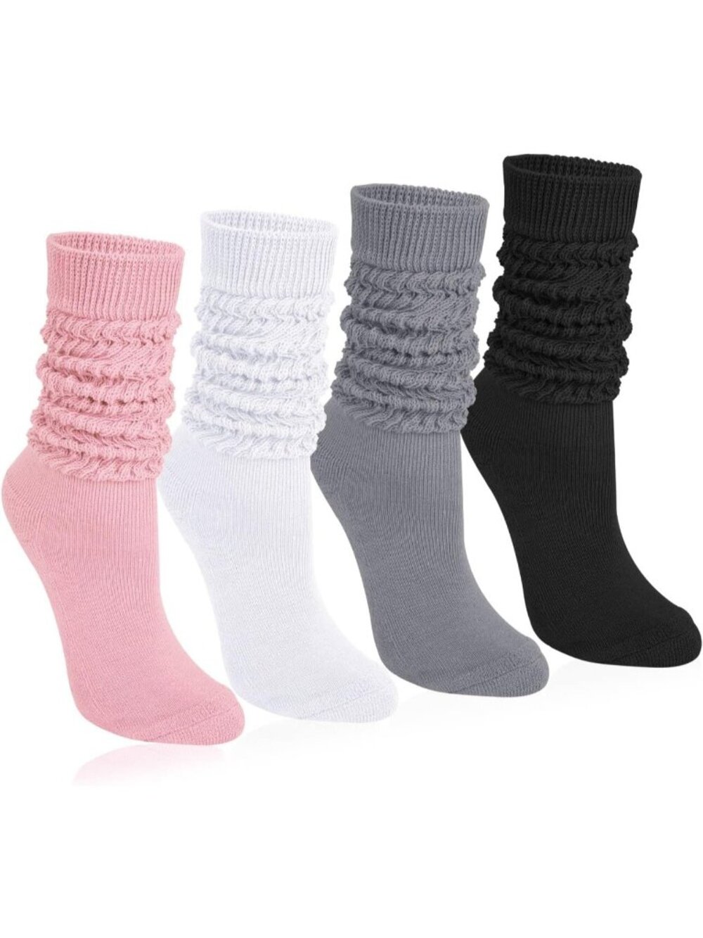 🧦Women's Pink Grey 4 Pairs Slouchy Socks Boot Long Knee High Slouch Socks